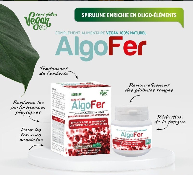 AlgoFer, spiruline Eden Life enrichie en fer